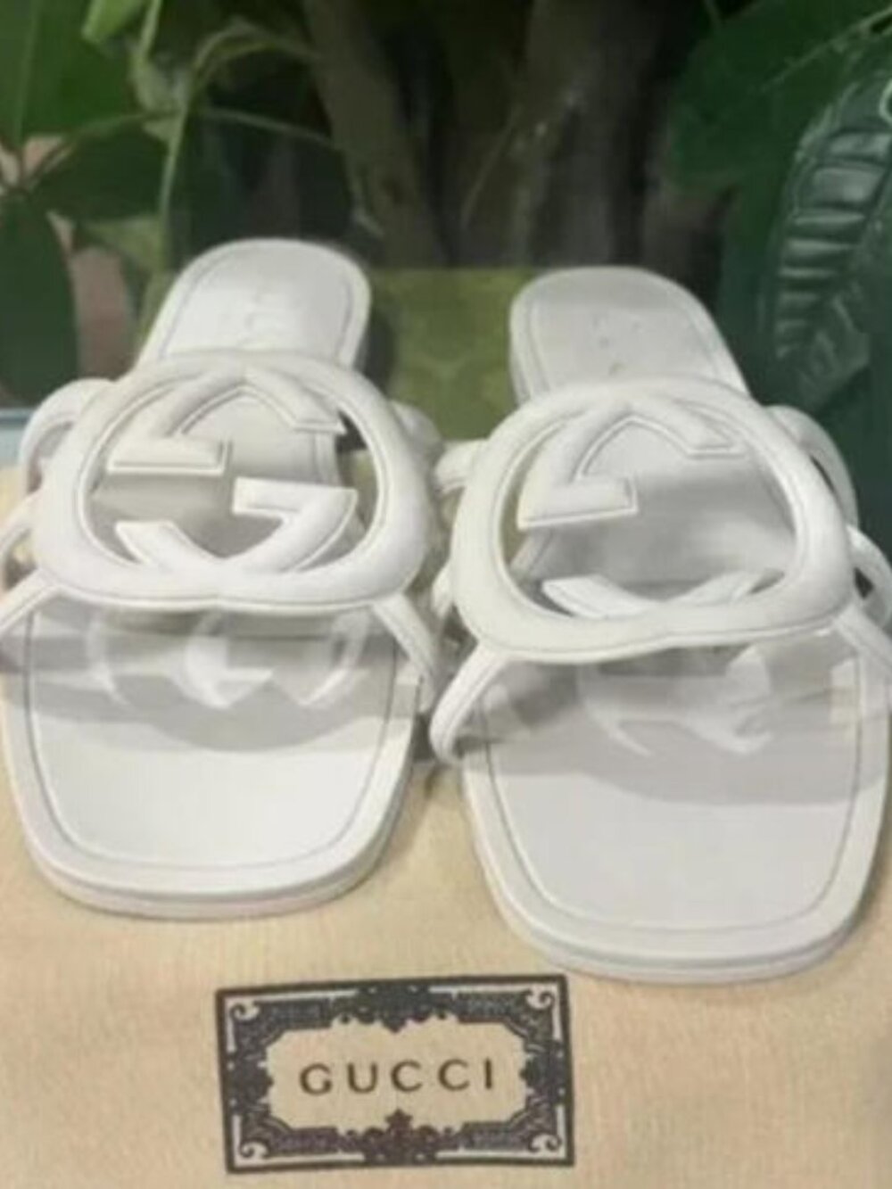 Gucci White Rubber Slide Sandals – With Original Box